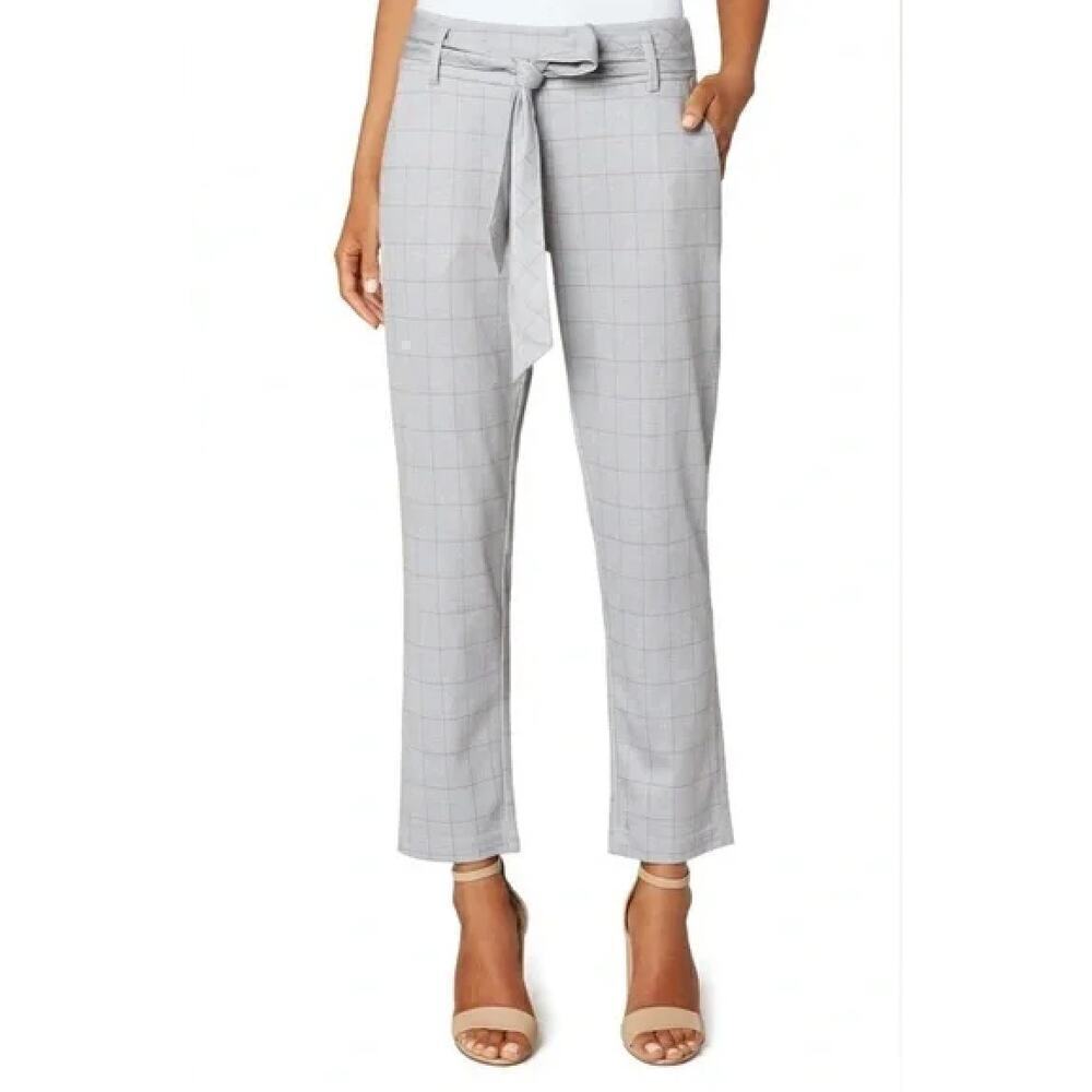 Joie High‎ Waist Belted Trouser Pants in Neutral Grey Cream Plaid, Size 8